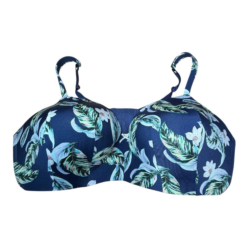 Cacique 46DD Lightly Lined No-Wire T-Shirt Bra Blue Tropical Floral 2020